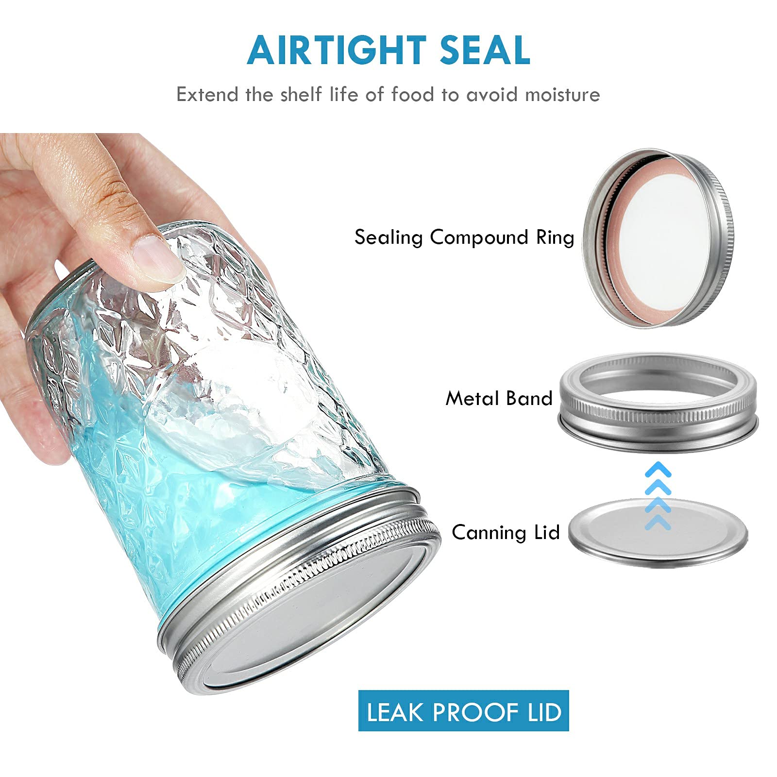 Yeboda 16 Oz Mason Jars Wide Mouth Canning Jars 12 Pack Glass Jars With Silver Metal Airtight Lids And Bands For Jam, Honey, Wed